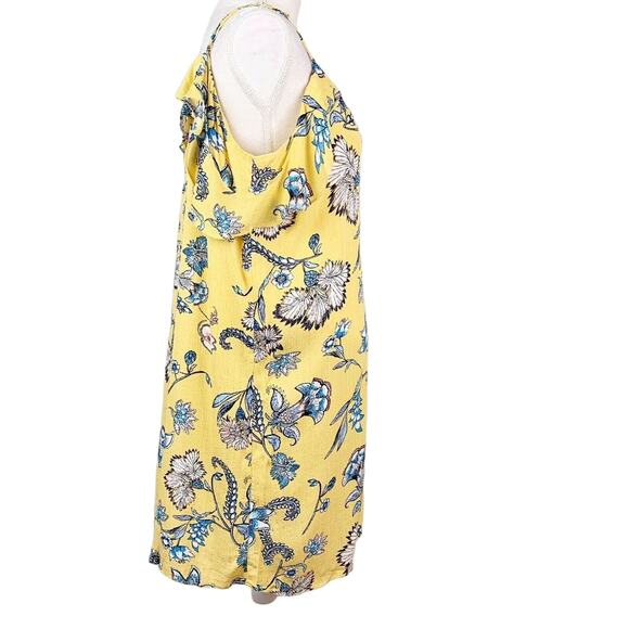 Love, Fire Dress XL Ruffle Strap Yellow Blue Floral Cold Shoulder V Neck Lined - Picture 10 of 11